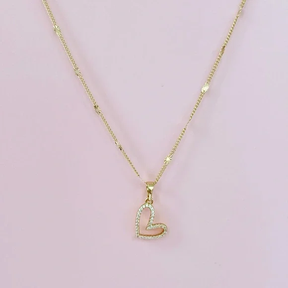 14K Gold Plated Asymmetric Heart Pendant Necklace w/ CZ Stones | Dainty Jewelry - Picture 5 of 14